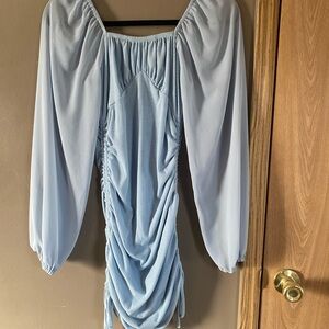 Elegant Light Blue Ruched Dress